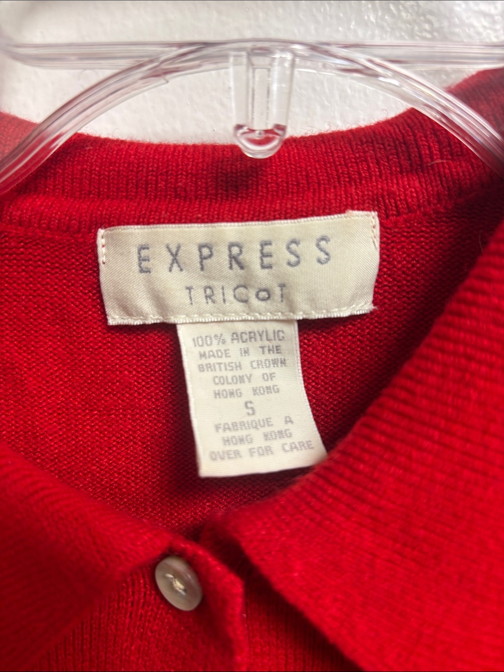 Express Red Button-Front Collared Knit Top - Picture 2 of 2